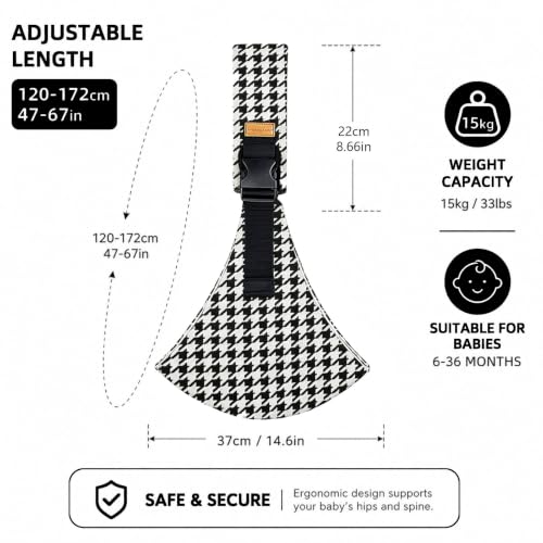 Image of Baby Carrier for 6 Months to 36 Months Baby, Adjustable Front Facing Baby Carrier, Ergonomic Support for Daily Walks and Travel, Comfortable Baby Sling Carrier (Black and White Grid)