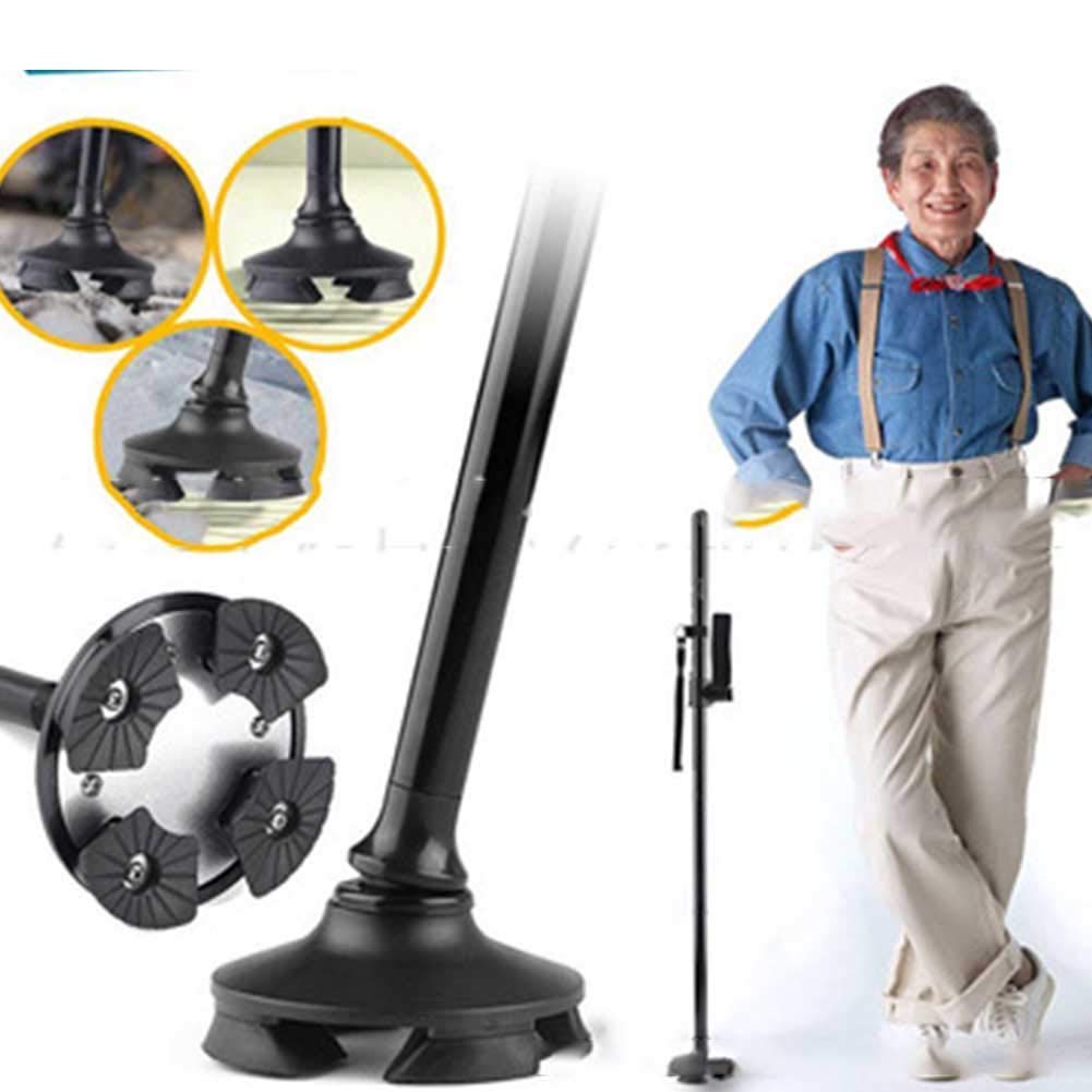Bastón Plegable con luz LED, Cuatro pies Antideslizantes, Peso Ligero, fácil de almacenar con muletas de Mango ergonómico de Madera Interesting
