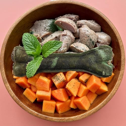 MERSJO Fresh BITE Bone, Funktionaler Kauknochen, Hundeleckerli mit Wachtel, Minze, Papaya & Spirulina – 13,5 cm, 70 g – Natürlicher Kausnack für frischen Atem & gesunde Verdauung, 100% Natur