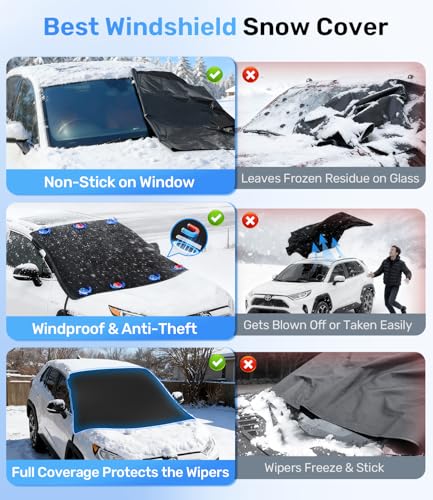 Image of Zanch Upgrade Windshield Cover for Ice & Snow [Fast Install & Removal] 600D Oxford Fabric Against Magnetic Fit Snow, Ice, Frost, Winter Accessories - Fit for All Sedans /Cars - (69''x48'')