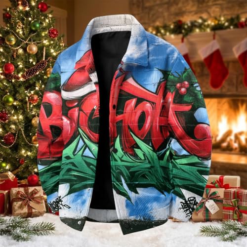 Fall Jacket for Men Christmas Print Streetwear Button Down Loose Coat - image 3