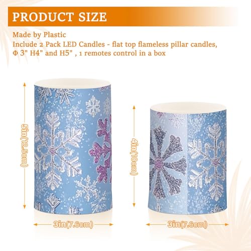 Image of Christmas Lights Flameless Candles Snowflake Light Blue Purple B Pillar Candles Set of 2 Battery Operated Remote Control Warm Lights Home Decor