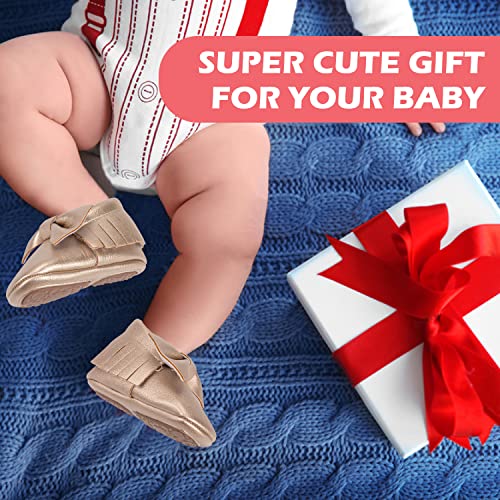 HONGTEYA Baby Moccasins with Rubber Sole&Soft Sole - Flower Print PU Leather Tassel Bow Girls Ballet Dress Shoes for Toddler4