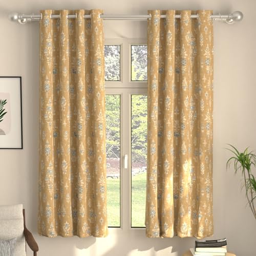Image of Urban Space Blackout Curtains 5 Feet Set of 2 for Window, 80-85% Light Blocking Curtains for Living Room, Digital Printed Curtains with Eyelets, Tieback Included (Imperial Mustard, 5 Feet)