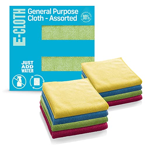 E-Cloth Microfibre Cloth 8-Pack, World's Leading Premium Microfibre Cleaning Cloth, Twice as Durable as Competition, 1 Year Promise, Ideal for Kitchen, Countertops, Sinks, and Bathrooms, Assorted