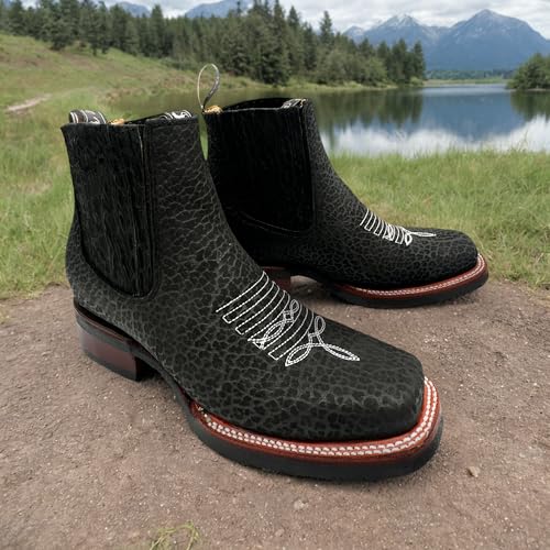 Men’s Leather Ankle Dress Cowboy Boot, Square Toe Cuello Toro Western Boots 6