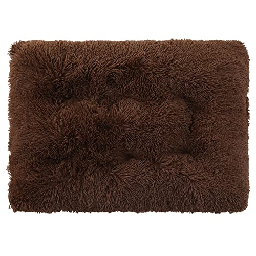 Dog Bed Plush Faux Fur Calming Pet Bed Washable Dog Crate Mat Anti Anxiety Self-Warming Dog Mats Cat Pad with Anti-Slip Backing for Large Small Medium Pet-48x33inch-Brown