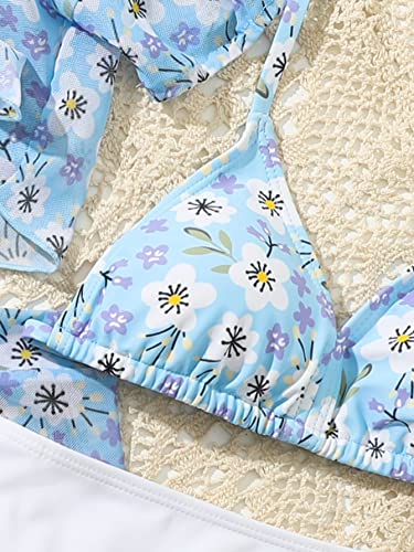 Verdusa Girl's 4 Piece Floral Print Bikini Swimsuit with Wrap Cover Up Sets3
