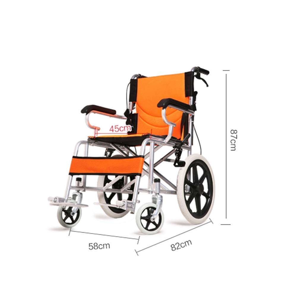 Silla de ruedas autopropulsada plegable ligera con freno, marco de acero, silla de viaje portátil para uso en interiores y exteriores, reposapiés y reposabrazos incluidos
