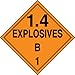 Accuform MPL127VP1 Plastic Hazard Class 1/Division 4B DOT Placard,"1.4 Explosives B 1", 10-3/4" Width x 10-3/4" Length, Black on Orange