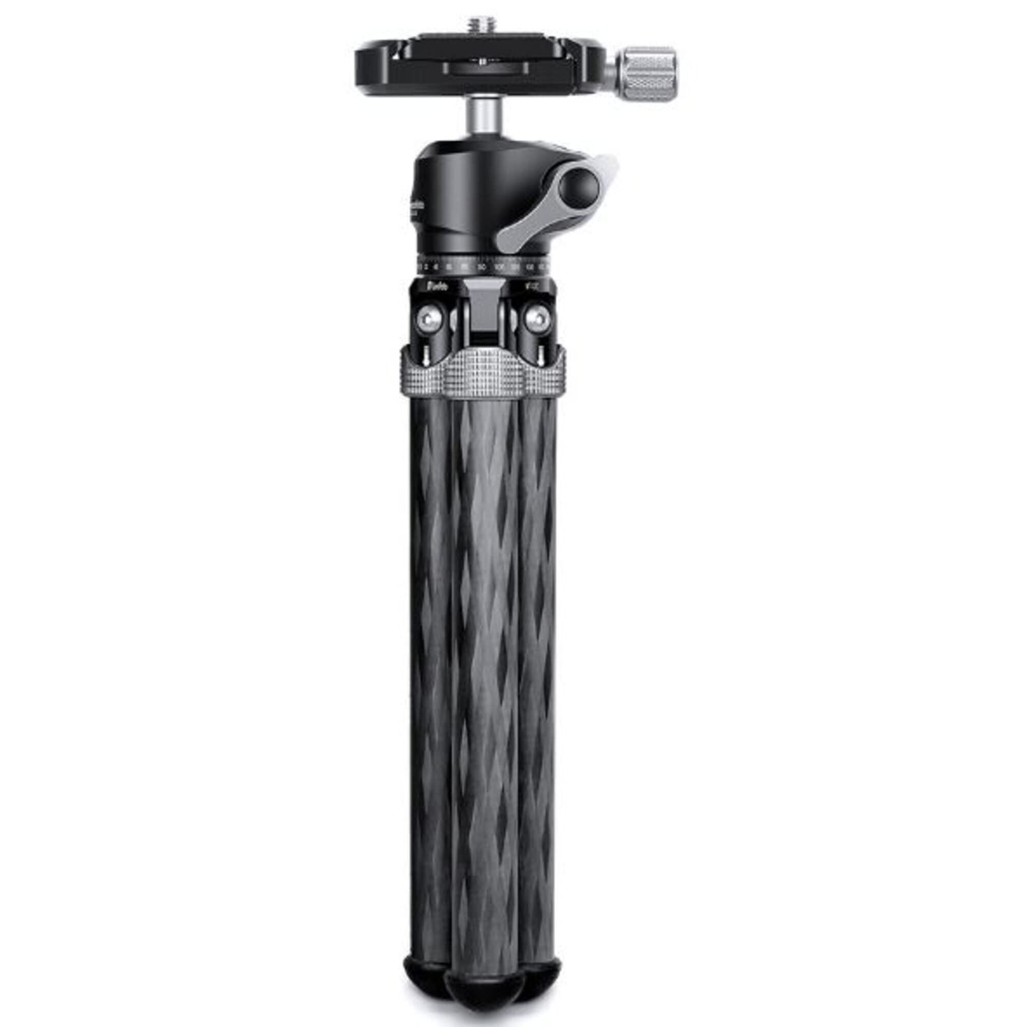 Leofoto MT-02C+LH-22 Treppiede da tavolo, Mini Travel, Fibra di carbonio, 2 Sezione Gambe, 1/4" Treppiede Montaggio Kit Testa a Sfera (Nero)