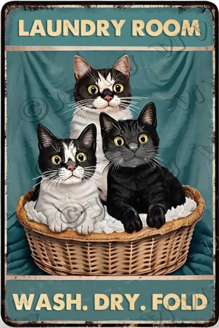 Amazon.com: Laundry Room Wash Dry Cats Retro Tin Sign, Funny Cat Tin ...