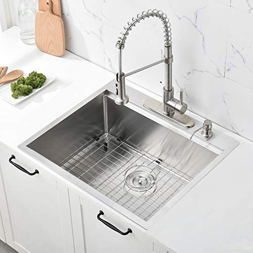 25 Kitchen Sink Drop In- Bokaiya Kitchen Sink 25 x 22 Drop In Workstation Ledge 16 Gauge Single Bowl Topmount Utility Laundry Bar Prep Drop In Sink