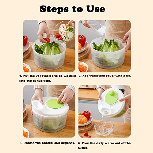 ERFGT Salatschleuder Kunststoff, Salatschleuder mit Deckel, Salatschleuder mit Kurbel, Salatschleuder Faltbar, Salatschleuder 3L, Küchenhelfer Zum Trocknen Von Gemüse, Salat, Gemüse Und Obst – Bild 7