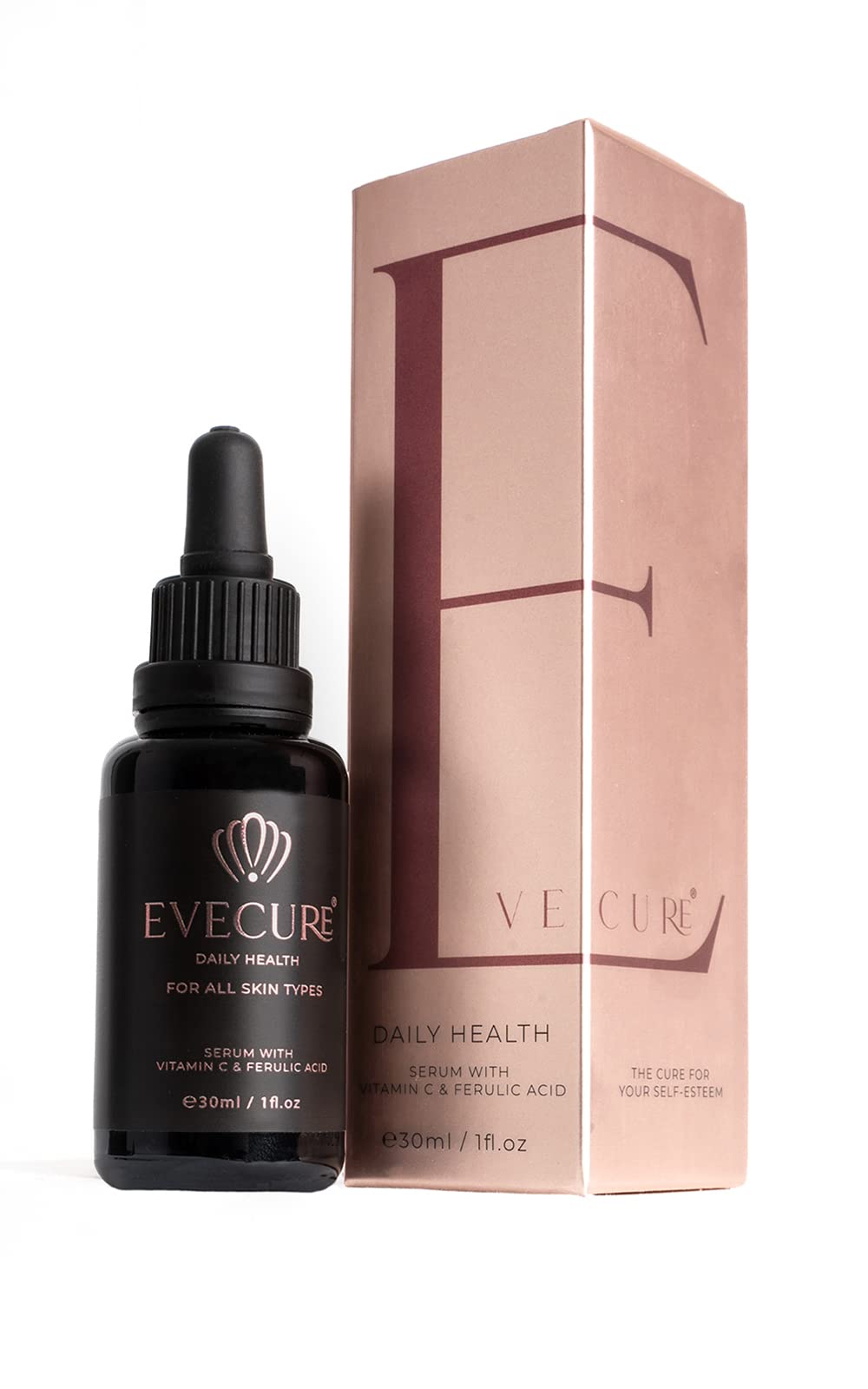 Pure Vitamin C + Ferulic Acid Day Facial Serum Evecure 30ml Anti-blemishes & Anti-wrinkles Women, Men | 5X More Powerful Anti-Aging Facial Moisturizer | More collagen for youthful, radiant skin