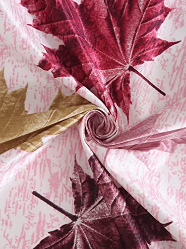 Image of HUTI 5 Feet Maroon Window Curtain Set of 2 | Semi Transparent Leaf Printed Curtain | Light Filtering Polyester | Eyelet Curtains for Living Room & Bedroom 4x5 ft (120 x 150 cm) | Best for Home Decor