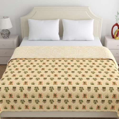 Image of Home Ecstasy 100% Cotton Mulmul Reversible Dohar for Double Bed 210 GSM (86 x 88 inches), Yellow