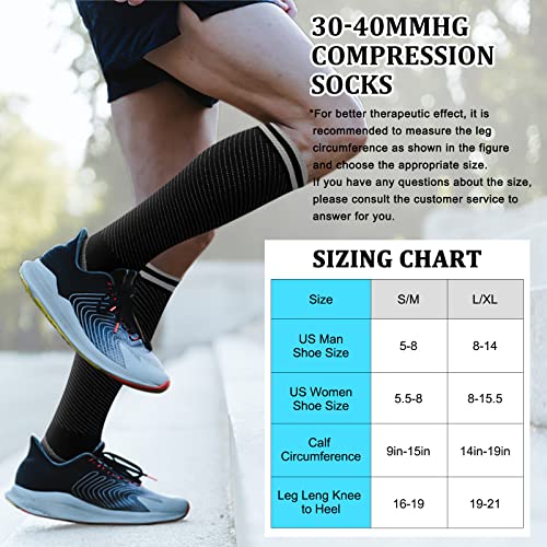 30-40Mmhg Medical Graduated Compression Socks For Women&Men Circulation-Compression Stockings-Knee High Socks For Support,Hiking,Running(2 Pack Strip Black Grey,S-M) #TOP4