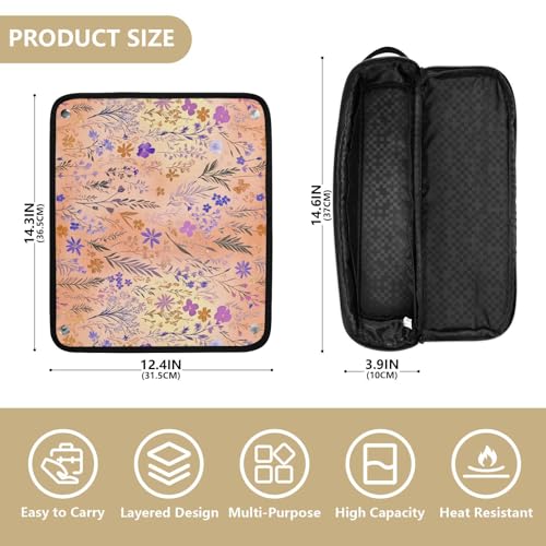 Bolsa de viaje para herramientas de cabello con flores moradas y detalles en dorado rosa, para planchas, rizadores y alisadores miniatura 4