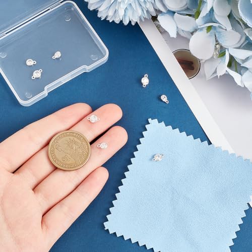 UNICRAFTALE About 8Pcs 2 Styles Cubic Zirconia Link Charm Birthstone Charm 925 Sterling Sliver Earring Charms Bracelet Crystal Charm Flat Round Connector Charms for Necklace Jewellery Making - Image 2