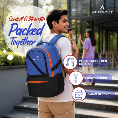 Image of Aristocrat Hype 17 Inch Compatible Laptop Backpack 33L | Premium Durable Fabric | 2 Compartments with Side Bottle Pocket | Padded Backpanel | Office & Travel Backpack for Men & Women