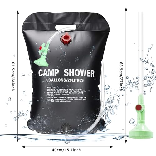 ECtury 20L Campingdusche, Mobile Camping Dusche, Solardusche Camping Set, Outdoor Tragbare Solar-Wassersack für Garten, Reisedusche mit Duschkopf Schlauch Tasche