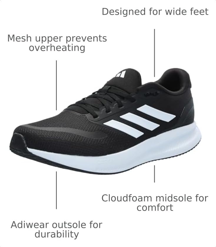 Image of adidas Mens Runfalcon 5 Wide Running Sneakers Shoes - Black