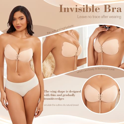 Sticky Adhesive Push-Up Invisible Strapless Bras for Women - 2 Pairs4