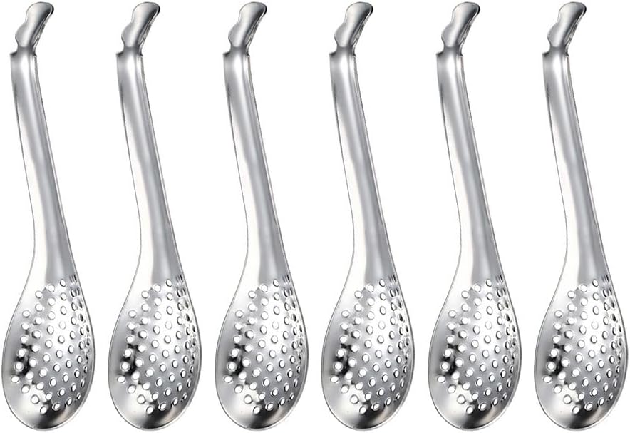 Happyyami 6Pcs Spherification Spoon Stainless Steel Caviar Spoon Colander s Strainer Molecular Slotted Bar Cocktail Strainer Filter for Kitchen