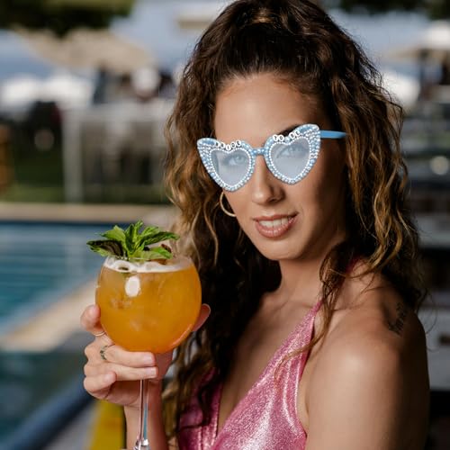 Blue Bride Sunglasses - Bachelorette Party Bride to be Glasses Rhinestone Pearl Heart Sunnies for Women Bridal Shower Engagement Wedding Gifts Decorations4