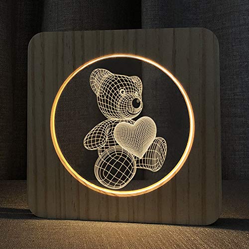 Veilleuse ours 3D LED YH Amour lampe de table creative en bois pour enfants