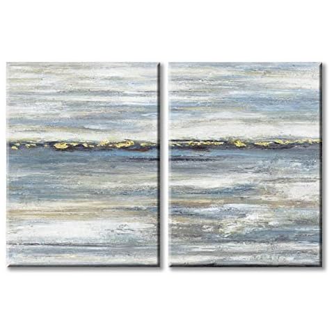 UTOP-art Abstract Canvas Artwork Blue Painting: Gold Foils Hand Painted with Heavy Texture Wall Art for Wall Decor (18" x 24'' x 2) Cover