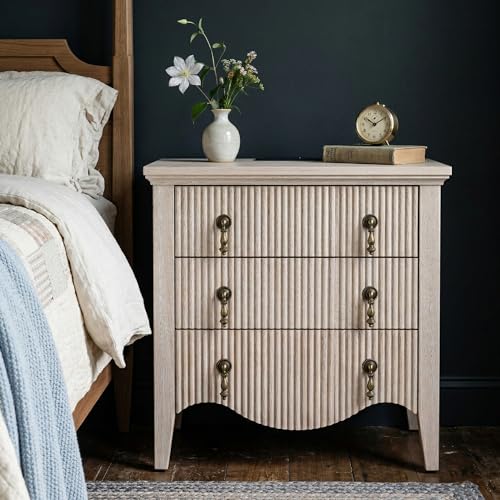Image of FUSUNBAO Fluted Nightstand with Charging Station & 2 Drawers,Nature Oak | Vintage Bedside Table, 2 Fluted Drawers and Open Shelf, Rustic End Table, Power Outlet and USB Ports,End Table.bedroom