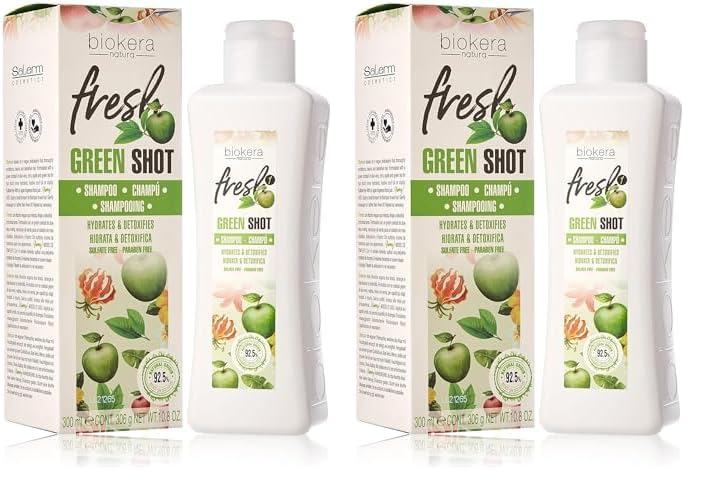 SALERM - Champú sin Sulfatos ni Parabenos - Green Shot Biokera Fresh - 300 ml - Limpia e Hidrata en Profundidad - Protege el Cabello y Cuero Cabelludo Frente a Agentes Externos (Paquete de 2)