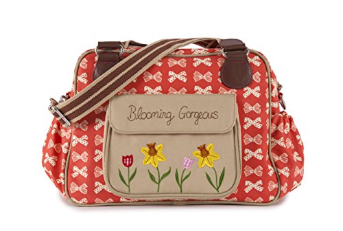 Pink Lining Blooming Gorgeous Zipper Bag, Cream Bows On Red