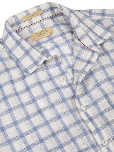 Image of Thomas Scott Men's | Checks | Half Sleeve | Slim Fit | Jute Linen | Spread Collar | Casual Shirt