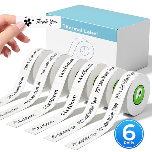 6 Rolls Compatible with Nelko P21 Label Maker Tape, White,14x40mm, Thermal Label Tape Replace for Nelko P21,NADAIIN N12,ORGBRO X1,ORGSTA S001, POLONO P31S Label Maker 180 Labels/Ro image 7