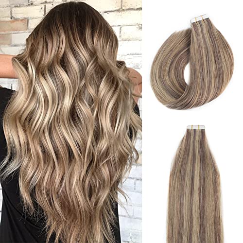 POEPORE Tape in Extensions Human Hair 20 PCS 50g/Pack Silky Straight Reusable Double-Side Skin Weft Tape in Hair Extensi