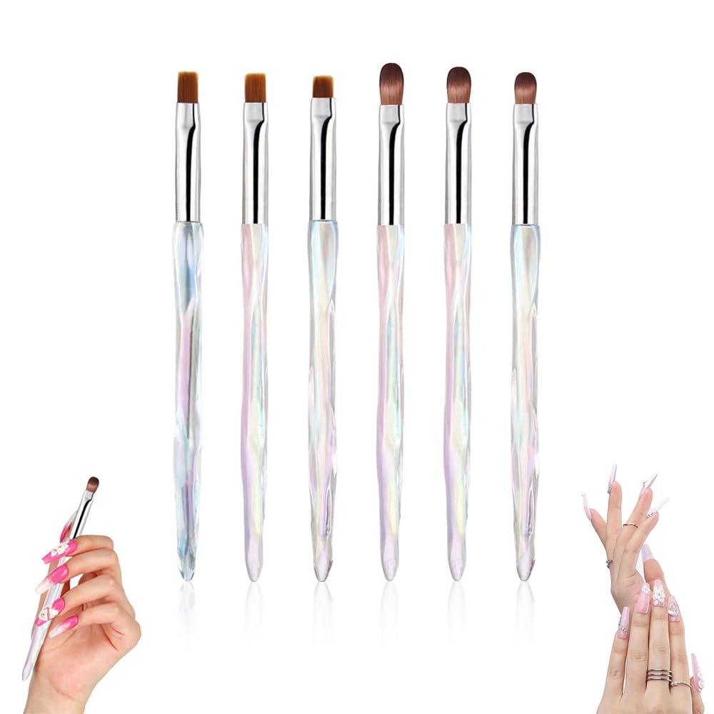 6 Pcs Acrylic Nail Brush Set, Professional Nylon Bristle Brushes for Acrylic Powder Application Nail Extension & 3D Carving