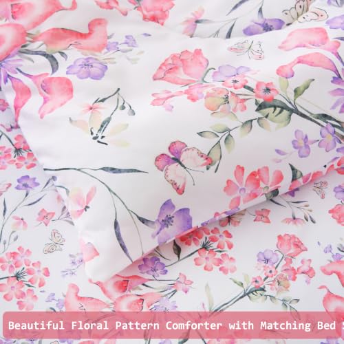 Image of lasoftan Floral Queen Comforter Set with Sheets, 7 piece Luxury Vintage Bedding, Soft Microfiber Bed in a Bag, Cozy Lightweight Bed Set, Pink Floral Botanical
