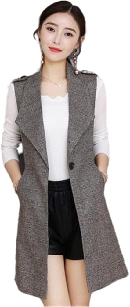 Chaleco blazer largo a cuadros para mujer chaqueta sin mangas de oficina en talla XL color uno
