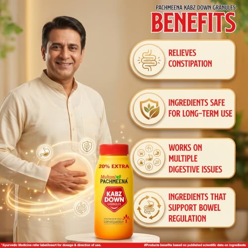 Image of Multani Pachmeena Kabz Down Granules | Ayurvedic Constipation Relief Medicine | For Digestive Issue, Stomach-Ache & Flatulence | Acidity, Gas & Bloating | Promotes Healthy Bowel Movement | 120 Gm