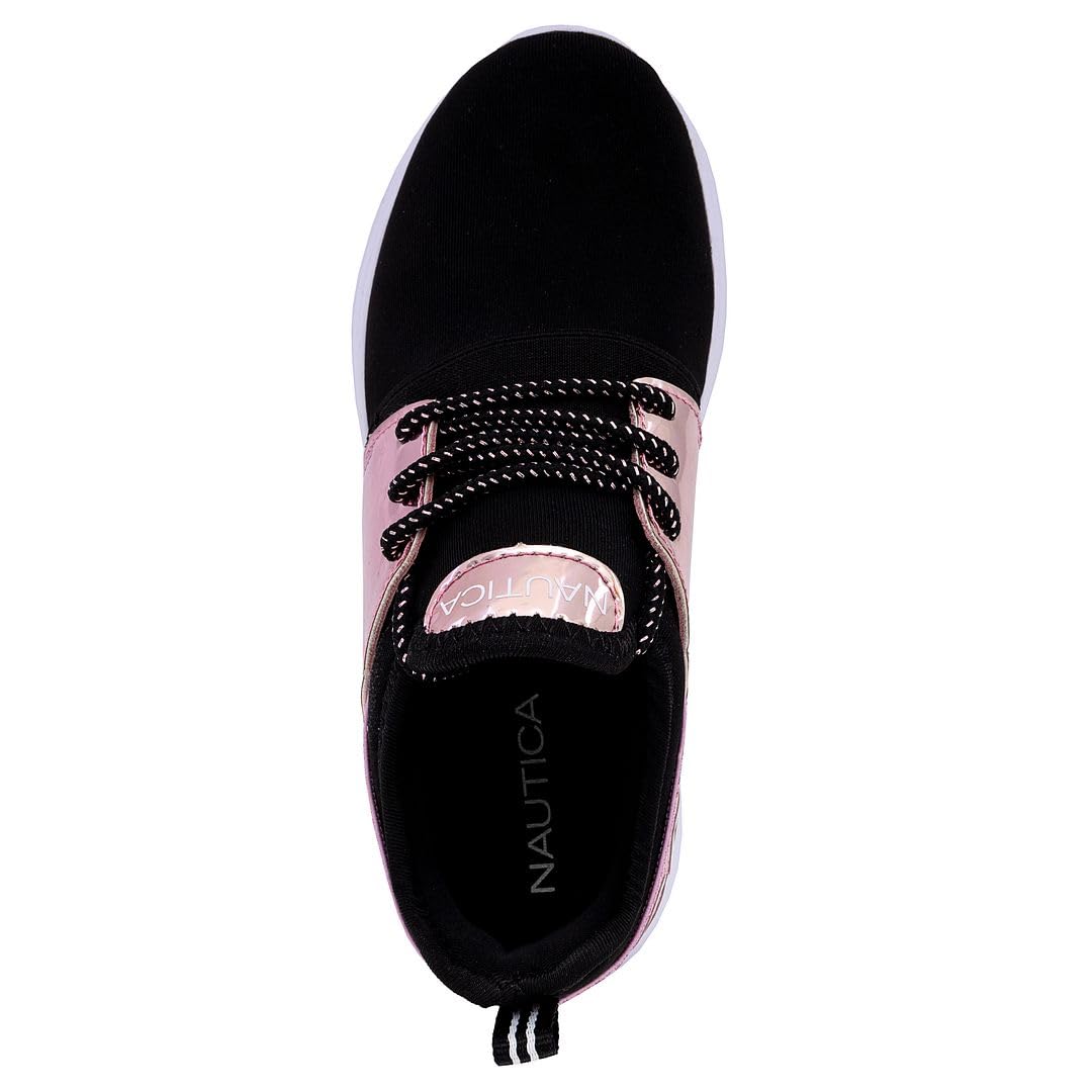 Nautica Missy Youth Girls Athletic Fashion Cross Trainer Lace Up Running Sneakers-Kappil Metallic-Pink Metallic Black-5