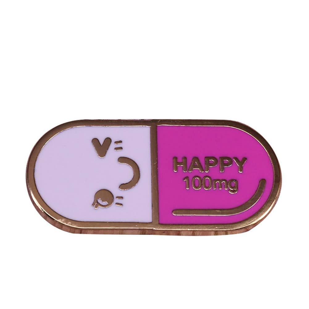 QUREZAHappy 100 Mg Hard Enamel Pin Creativity Pastel Happy Capsule Gold Brooch Kawaii Emoticons Medal Jewelry Unique Doctor Nurse Gift