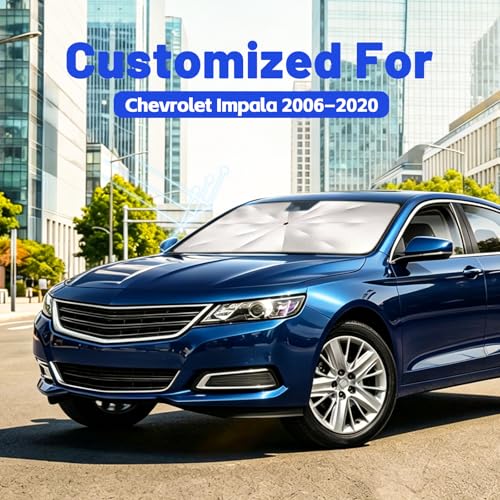 Image of Car Windshield Sun Shade for Chevrolet Impala 2006-2020 - Reflective Coated Fabric Sunshade Umbrella for Front Window, UV Protection Heat Shield Sun Blocker Heat Reflector, 1:1 Exact Fit Keep Car Cool