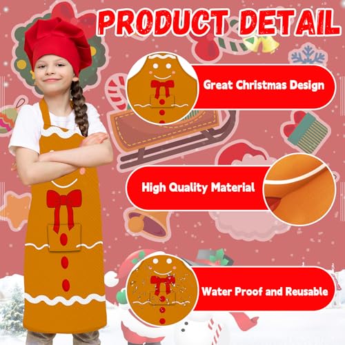 Tkifoda Aventais de Natal infantis com bolsos, aventais de Natal impermeáveis para crianças, avental