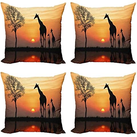 ABAKUHAUS Animal Set de 4 Fundas para Cojín Cover