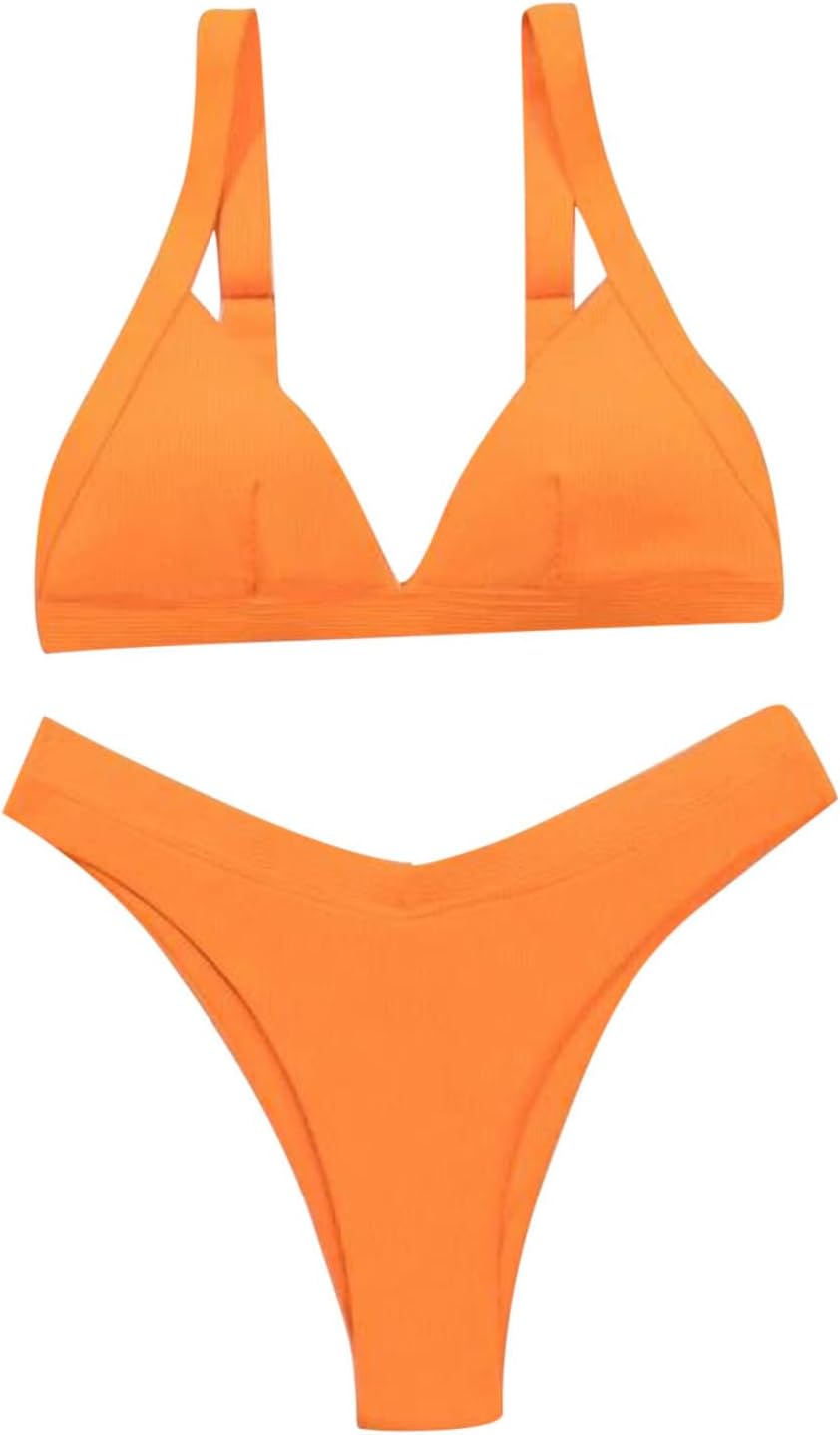 Bikini Sets for Women Sexy Push up High Cut Ribbed Swimsuit V Neck Cheeky 2 Piece Bathing Suits Summer Beach Swimwear
