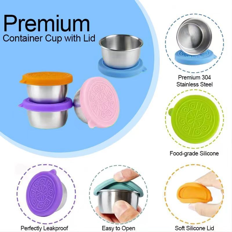 Miniatura 4 de Recipiente para aderezo de ensalada, paquete de 6 recipientes reutilizables de acero inoxidable para condimentos con tapas, recipientes de ensalada