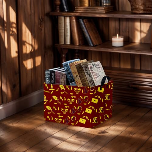Image of Kid Rectangle Magic Decor Basket Nursery Baby Gift Basket Feather Hat Book Broomstick Toy Storage Bin (Retro Brown)